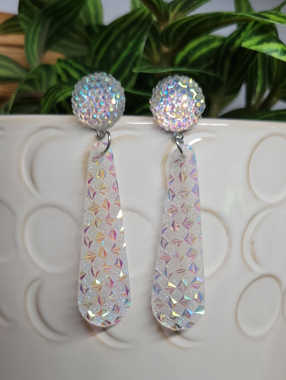 Unicorn Shimmer Iridescent Acrylic Drop Earrings - Sparkling Dangle Earrings - Picture 5 of 6